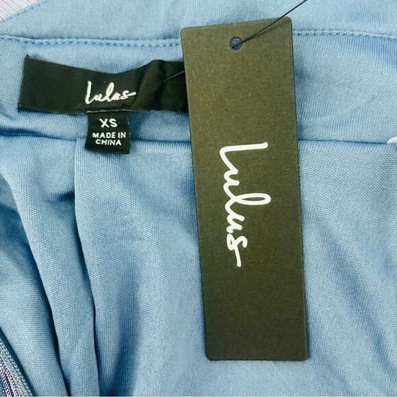 Lulus Make Your Acquaintance Blue Metallic V-Neck Skater Dress Women’s Size XS N - Picture 13 of 13